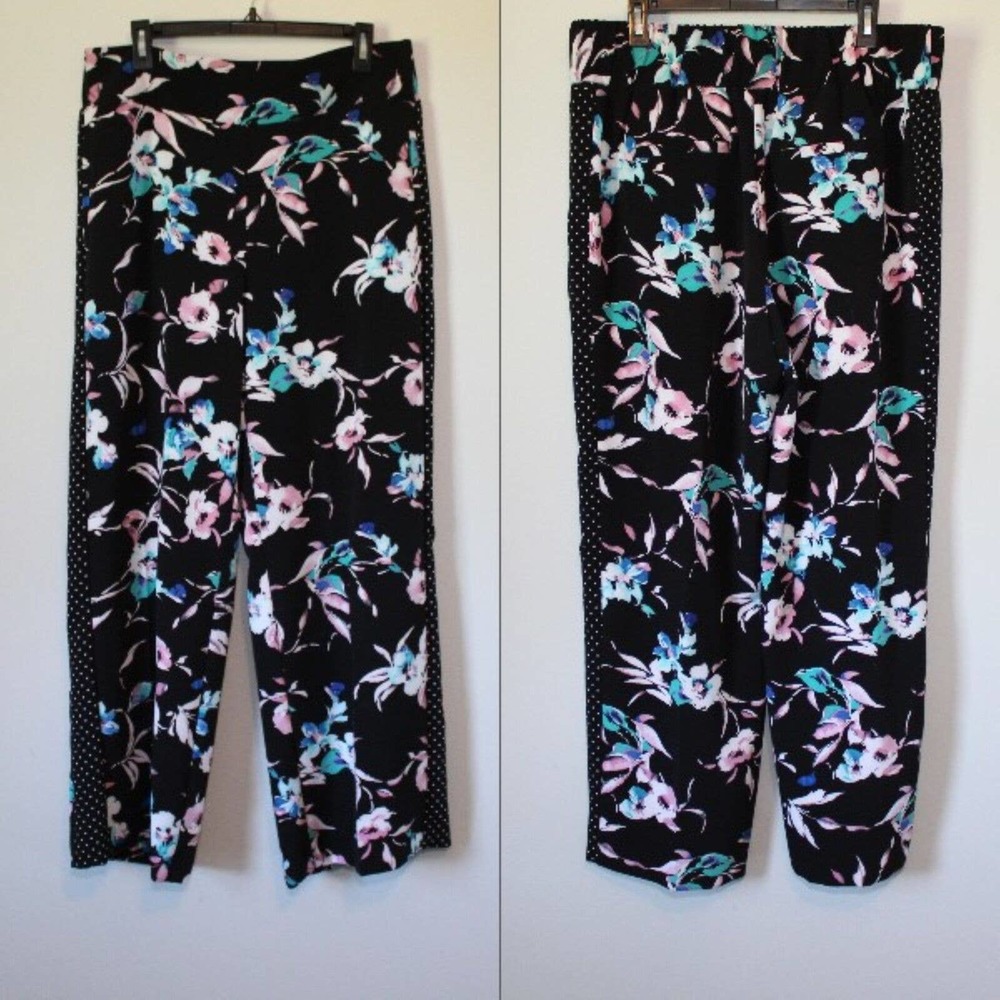 Lane Bryant Floral Dot Wide Leg Crepe Pants Black Mixed Print Size 14/16 H14843 - Picture 11 of 13